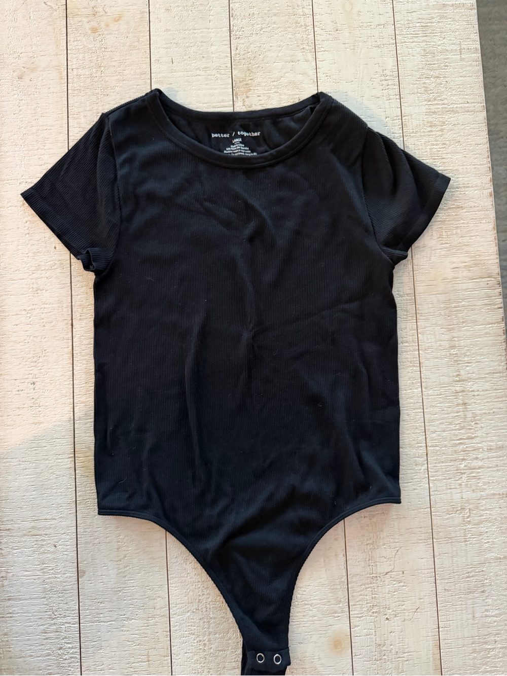 Black Ribbed Short Sleeve Bodysuit large